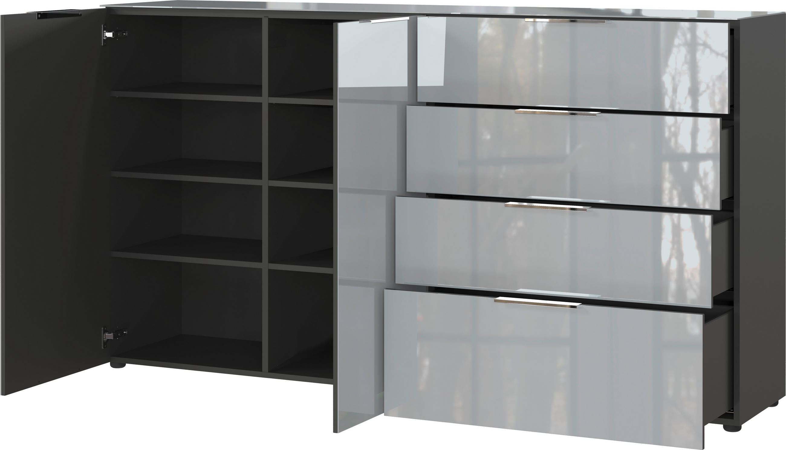 TÁLALÓSZEKRÉNY 184/102/42 cm - ezüst/grafitszürke, Modern, műanyag/faalapú anyag (184/102/42cm) - Premium Living