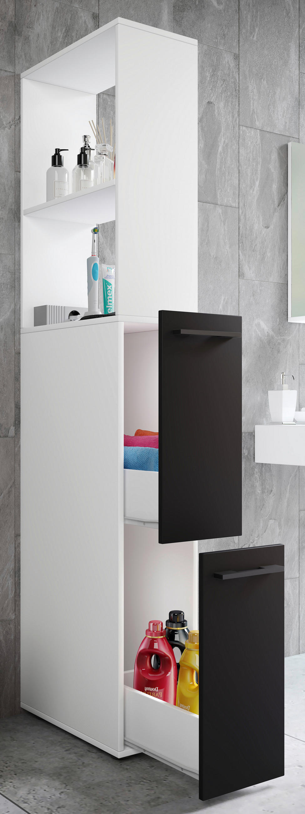 HOCHSCHRANK 25/183/50 cm  - Anthrazit/Weiß, MODERN, Holzwerkstoff/Kunststoff (25/183/50cm) - MID.YOU