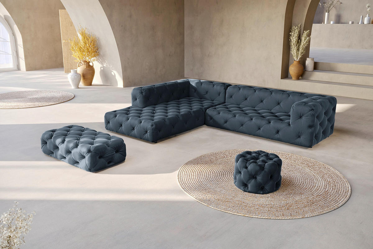 ECKSOFA Samt Dunkelblau  - Schwarz/Dunkelblau, Design, Kunststoff/Textil (228/325cm) - P & B