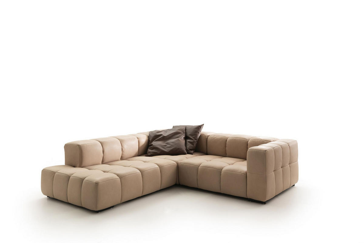 ECKSOFA in Echtleder Hellbraun  - Hellbraun/Schwarz, Design, Leder/Metall (255/244cm) - Emilio Belluti