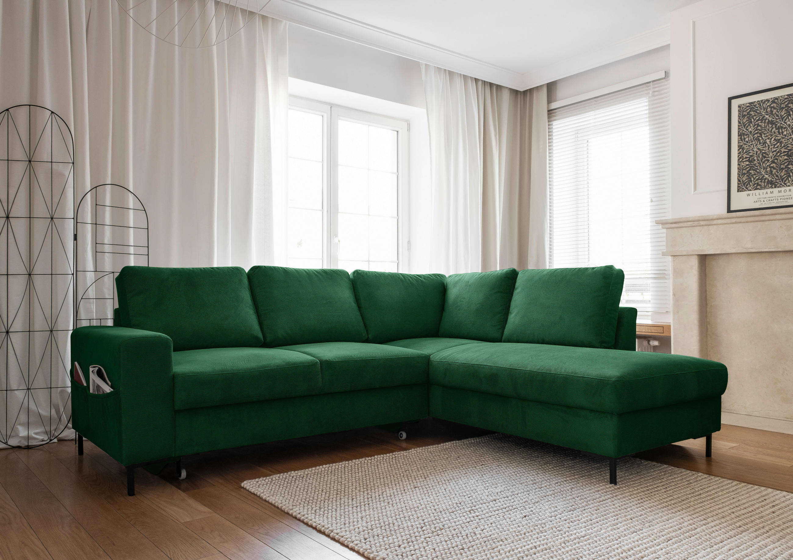 ECKSOFA Smaragdgrün Cord  - Smaragdgrün/Schwarz, Design, Textil/Metall (237/197cm) - MID.YOU