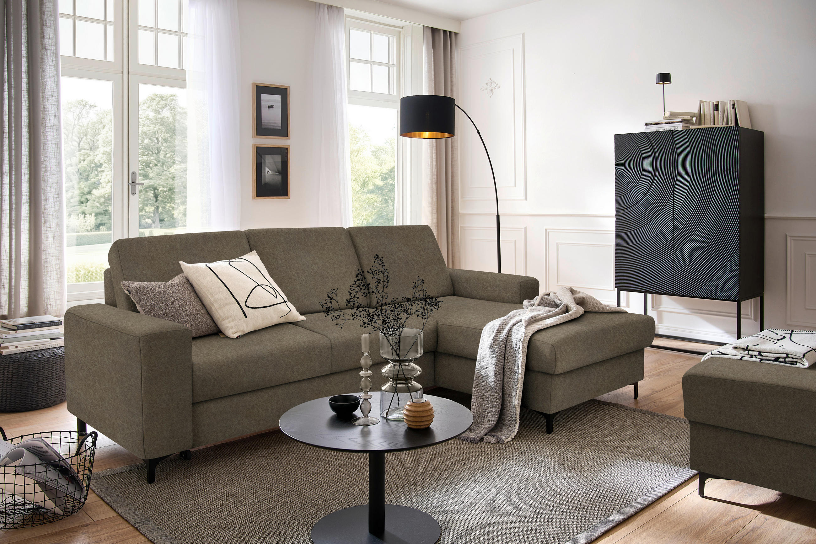 ECKSOFA Braun Velours  - Schwarz/Braun, KONVENTIONELL, Textil/Metall (247/167cm) - Stylife