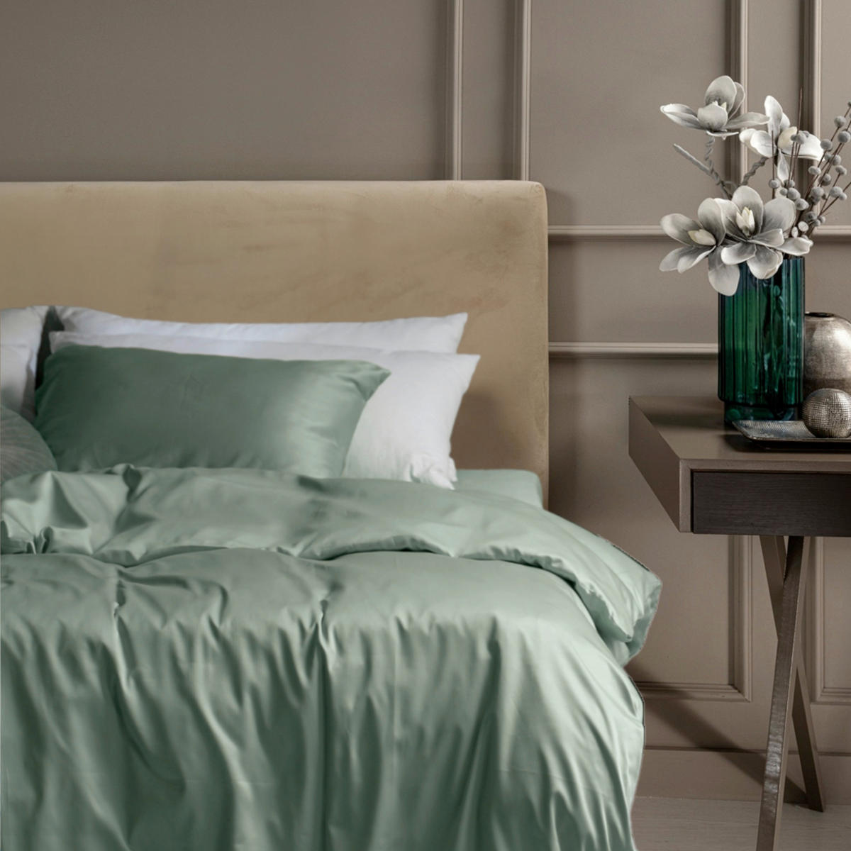 BETTWÄSCHE 2-teilig ELLA Satin 135/200 cm  - Dunkelgrün, Basics, Textil (135/200cm)