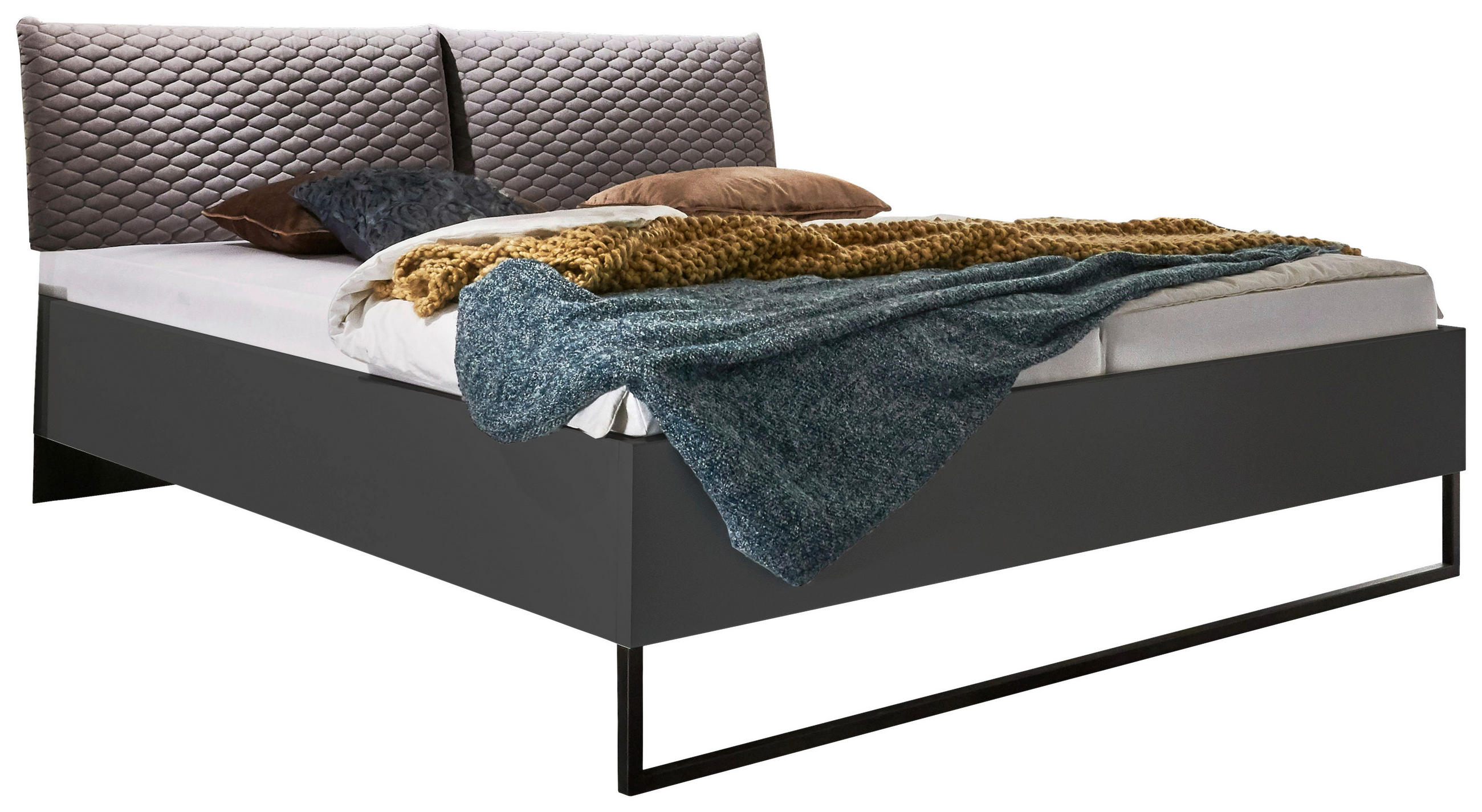 POLSTERBETT 189/210 cm,  in Graphitfarben, Grau,  - Graphitfarben/Schwarz, MODERN, Metall (189/210cm) - MID.YOU