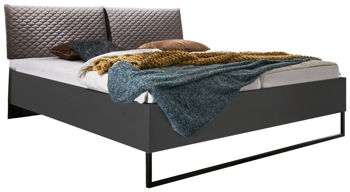 POLSTERBETT 189/210 cm,  in Graphitfarben, Grau,  - Graphitfarben/Schwarz, MODERN, Metall (189/210cm) - MID.YOU