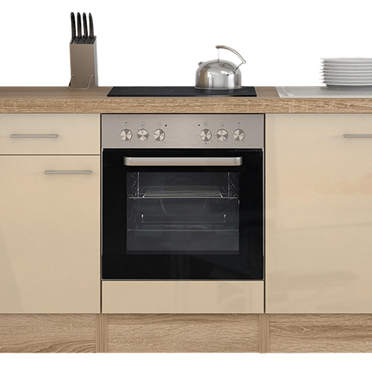 KÜCHENBLOCK 270 cm   in Kaschmir  - Kaschmir/Edelstahlfarben, MODERN, Holzwerkstoff/Metall (270cm) - FlexWell