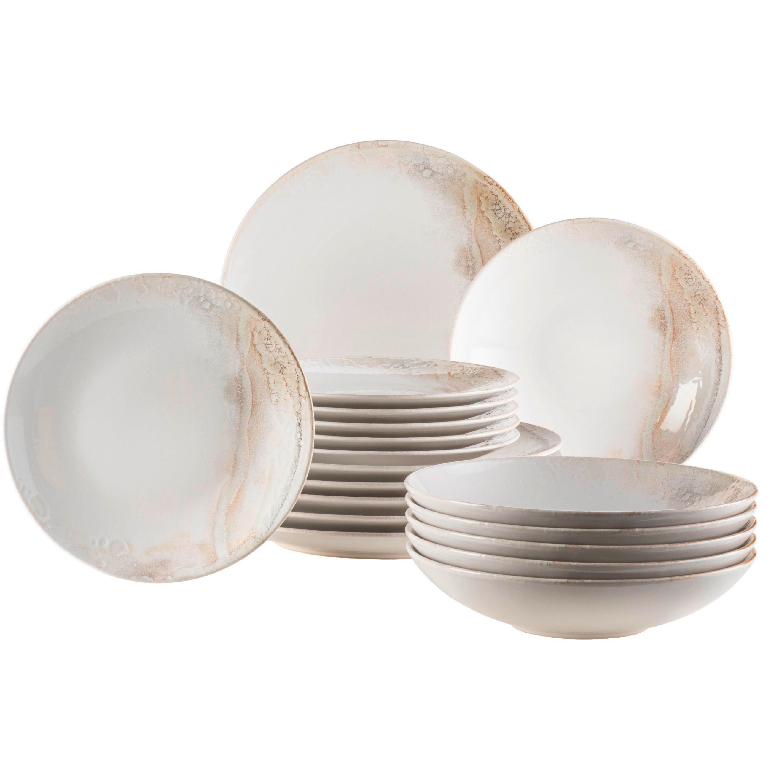 TAFELSERVICE Weiß, Beige 18-teilig Ossia  - Beige/Weiß, Basics, Keramik (40,5/36,5/49cm) - Mäser