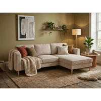 ECKSCHLAFSOFA  in Cord Creme Modern  - Buchefarben/Creme, MODERN, Holz/Textil (232/161cm) - Trendmanufaktur