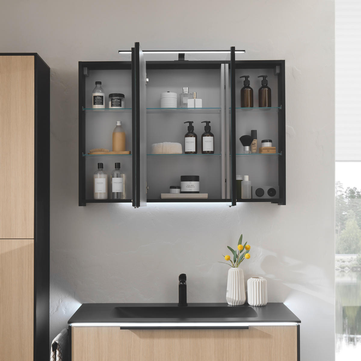 BADEZIMMER 3-teilig  in 100,5 cm  - Eichefarben/Schwarz, Design, Glas/Holzwerkstoff (100,5cm) - Musterring