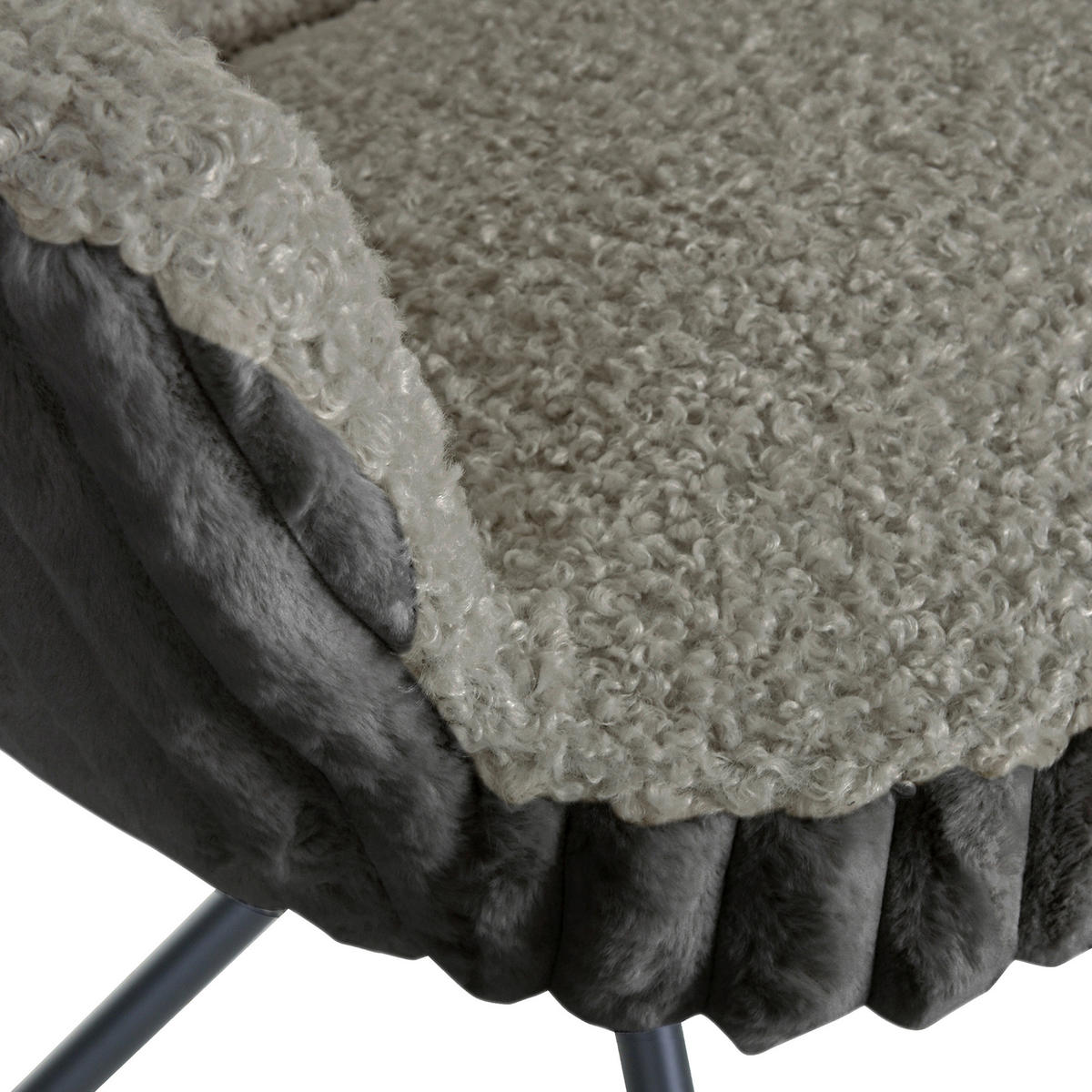 ARMLEHNSTUHL  in Eisen Teddystoff, Plüsch  - Hellgrau/Schwarz, LIFESTYLE, Textil/Metall (65/68/90cm) - home24