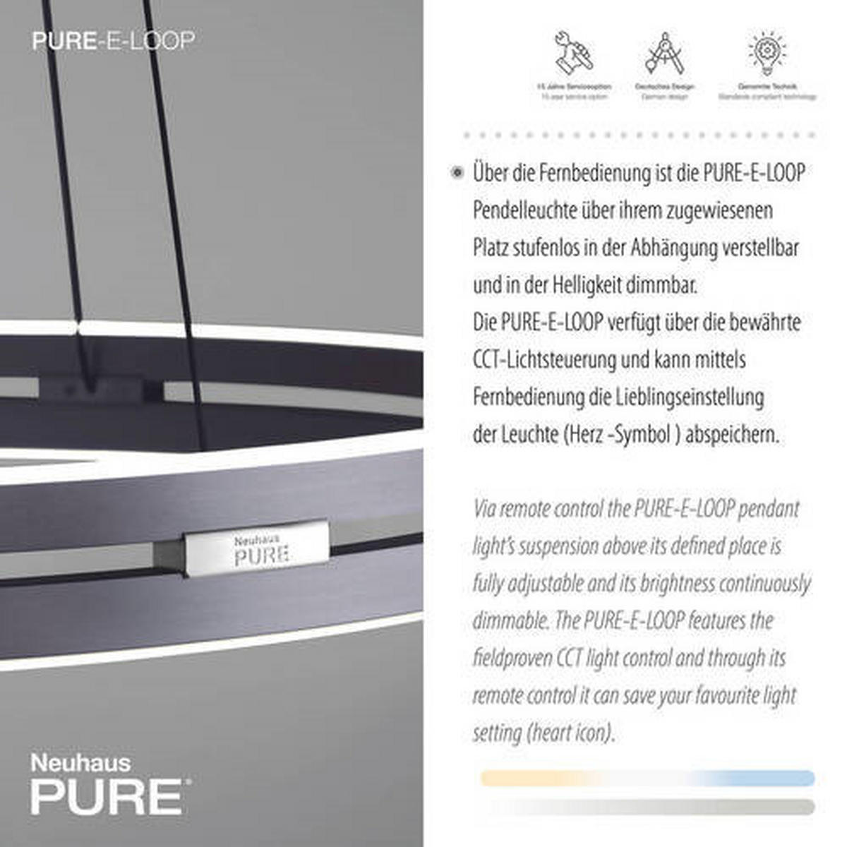 VISEČA LED-SVETILKA  Pure-Loop /2400 lm/2700-5000 K/230 V/ - siva, Design, kovina/umetna masa (70.1/70.1/40-350cm)