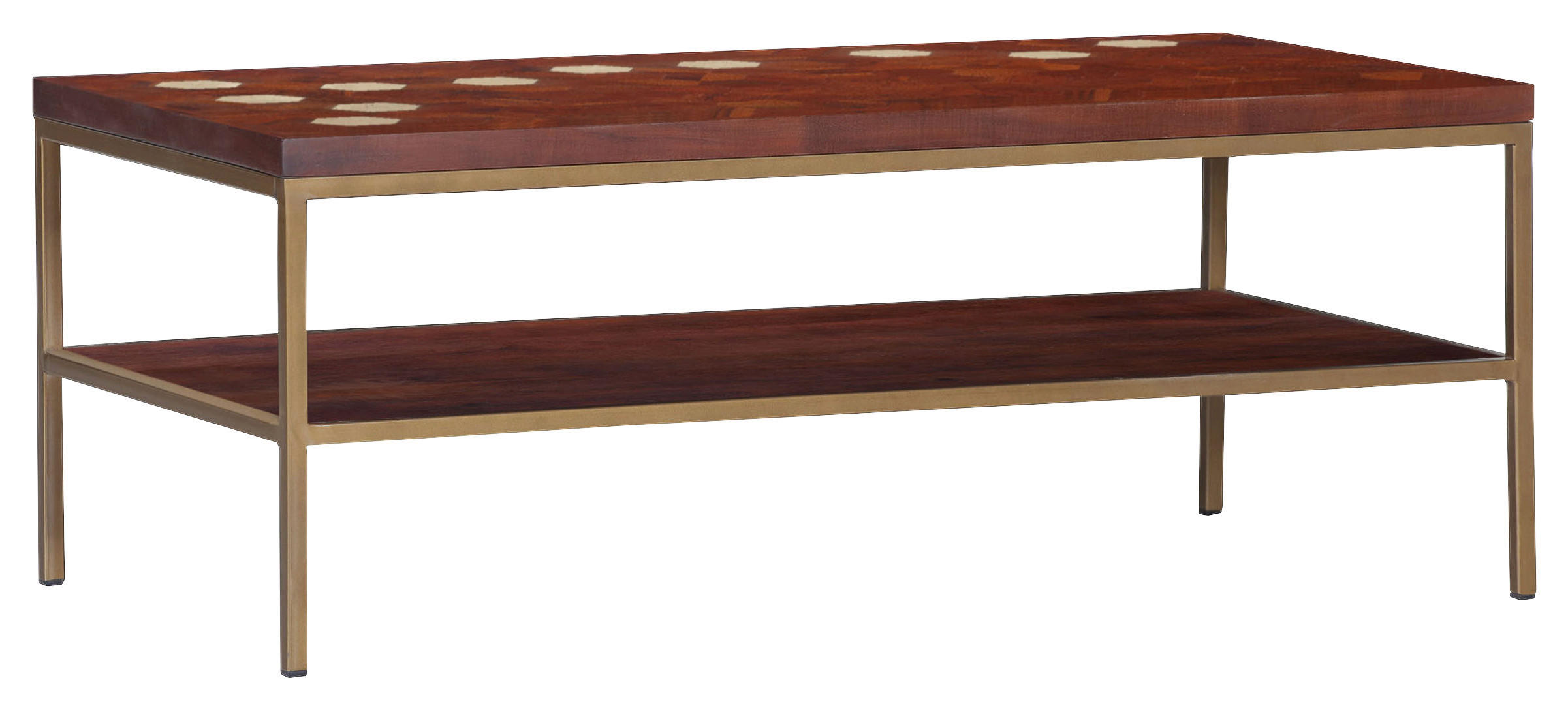 COUCHTISCH Hexagon Akazie massiv 120/60/45 cm rechteckig Akaziefarben, Messingfarben  - Messingfarben/Akaziefarben, Design, Holz/Metall (120/60/45cm)