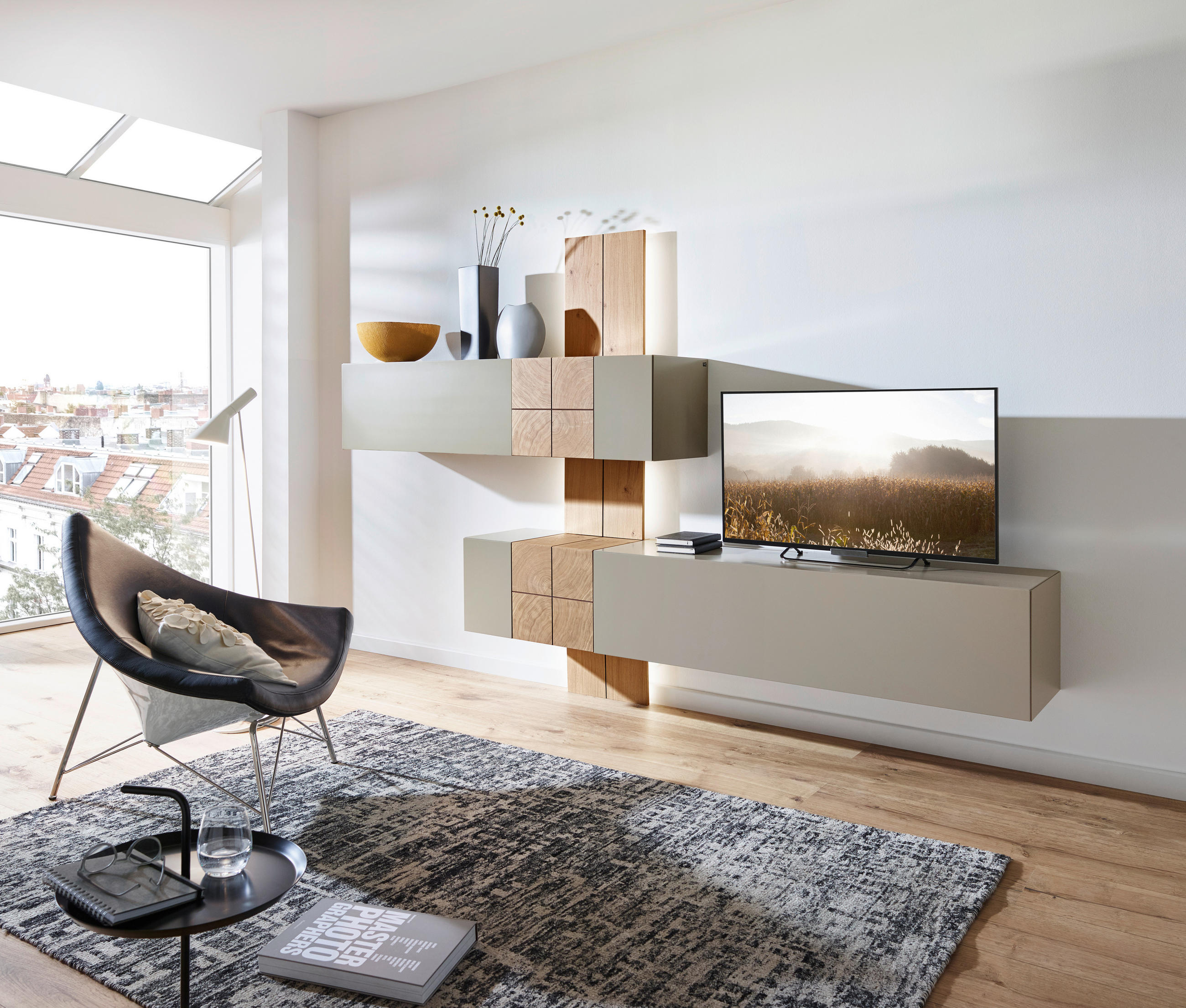 WOHNWAND Quadra  in Taupe, Eichefarben  286/190/42 cm  - Taupe/Eichefarben, Design, Holz/Holzwerkstoff (286/190/42cm) - Ambiente