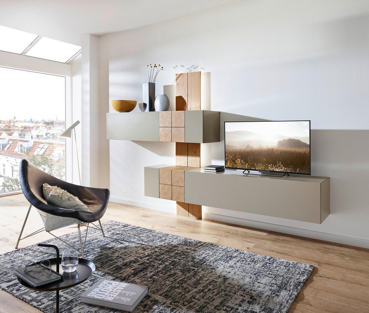 WOHNWAND Quadra  in Taupe, Eichefarben  286/190/42 cm  - Taupe/Eichefarben, Design, Holz/Holzwerkstoff (286/190/42cm) - Ambiente