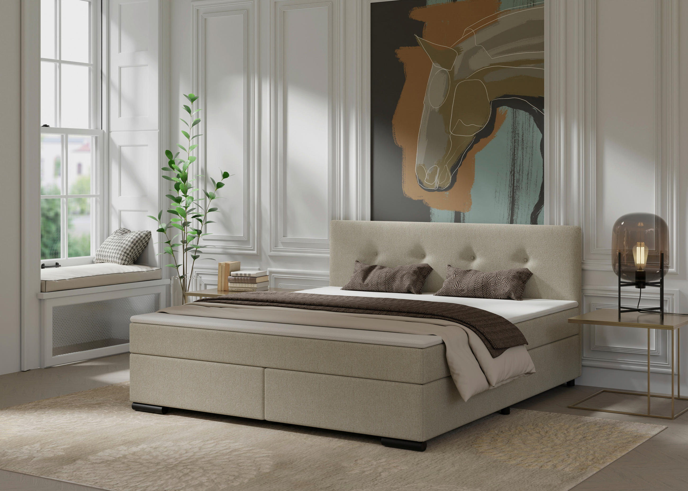 BOXSPRINGBETT 180/200 cm  in Beige  - Beige/Schwarz, MODERN, Karton/Holz (180/200cm) - MID.YOU