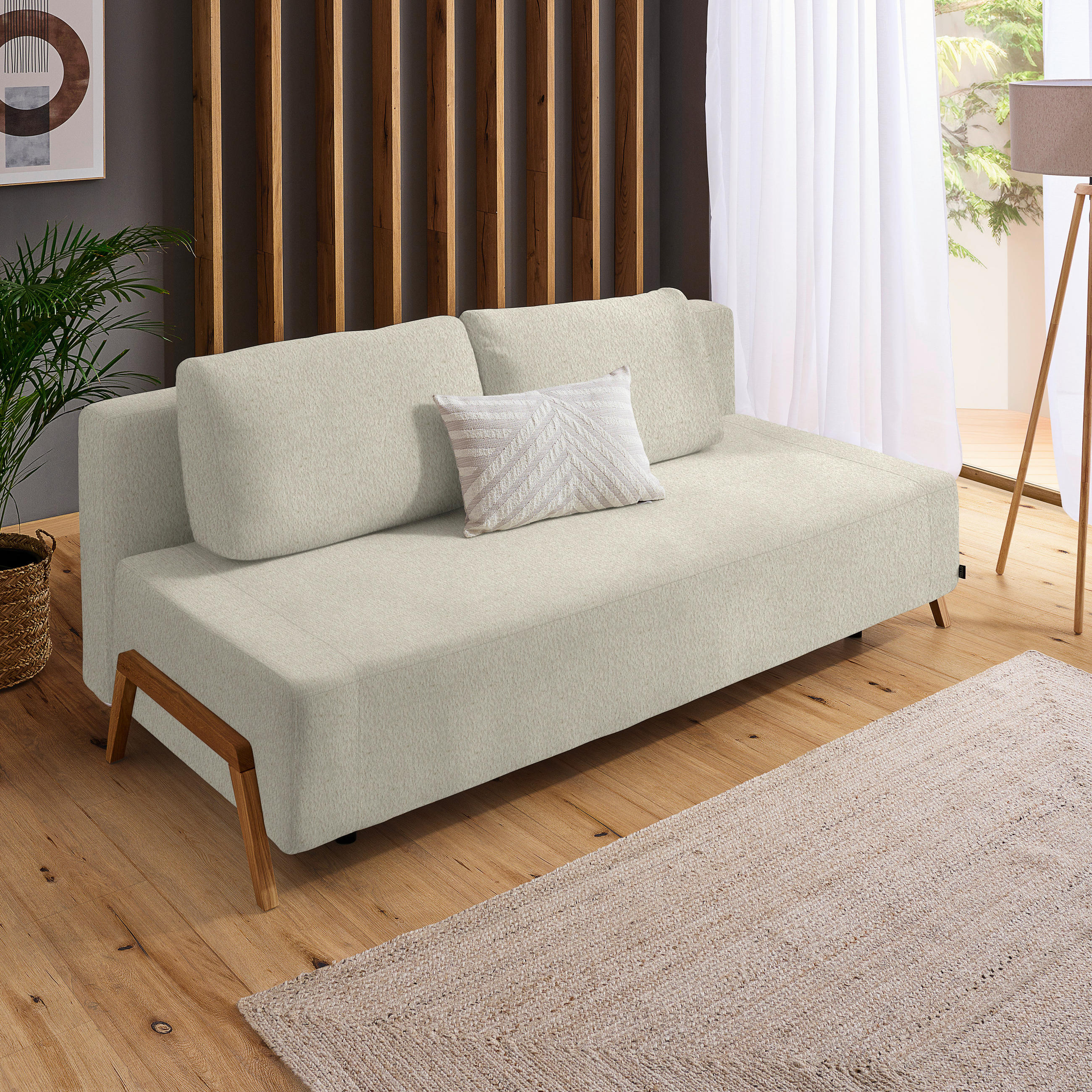 SCHLAFSOFA Teddystoff Ecru  - Ecru/Naturfarben, Design, Holz/Textil (211/88/102cm) - Niels Andersson