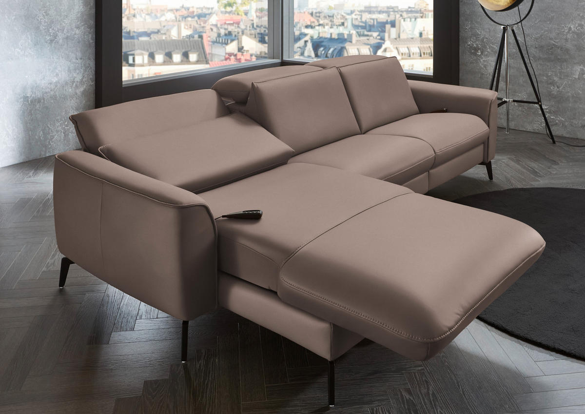 ECKSOFA in Echtleder Taupe  - Taupe/Schwarz, Natur, Leder/Metall (168/281cm) - Valdera