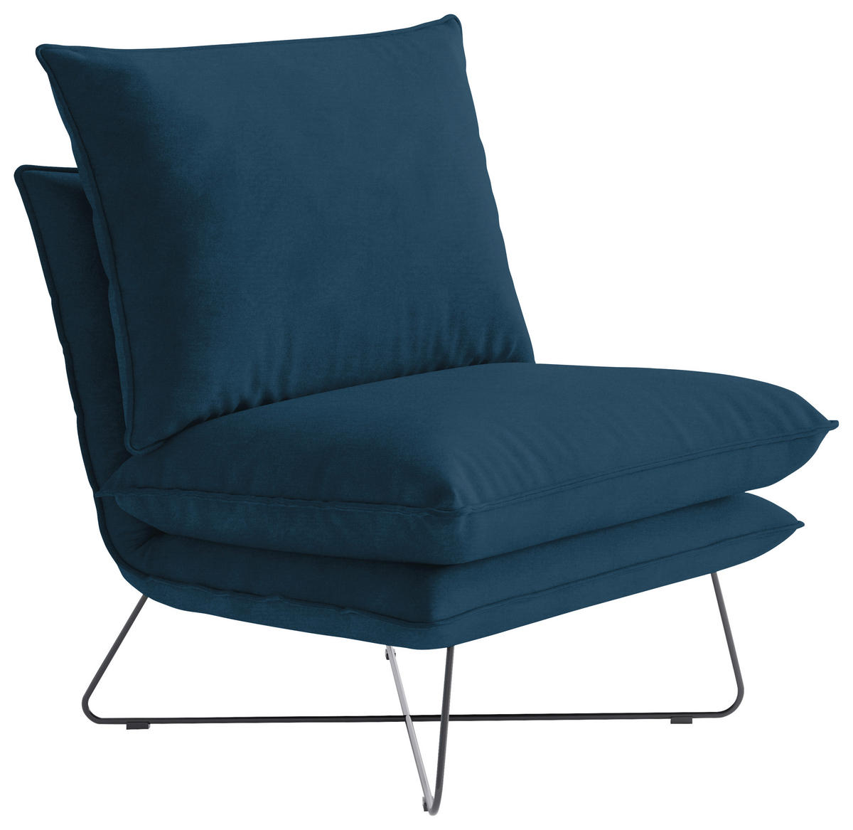 SESSEL in Velours Blau  - Blau/Schwarz, Design, Textil/Metall (72/84/90cm) - Livetastic