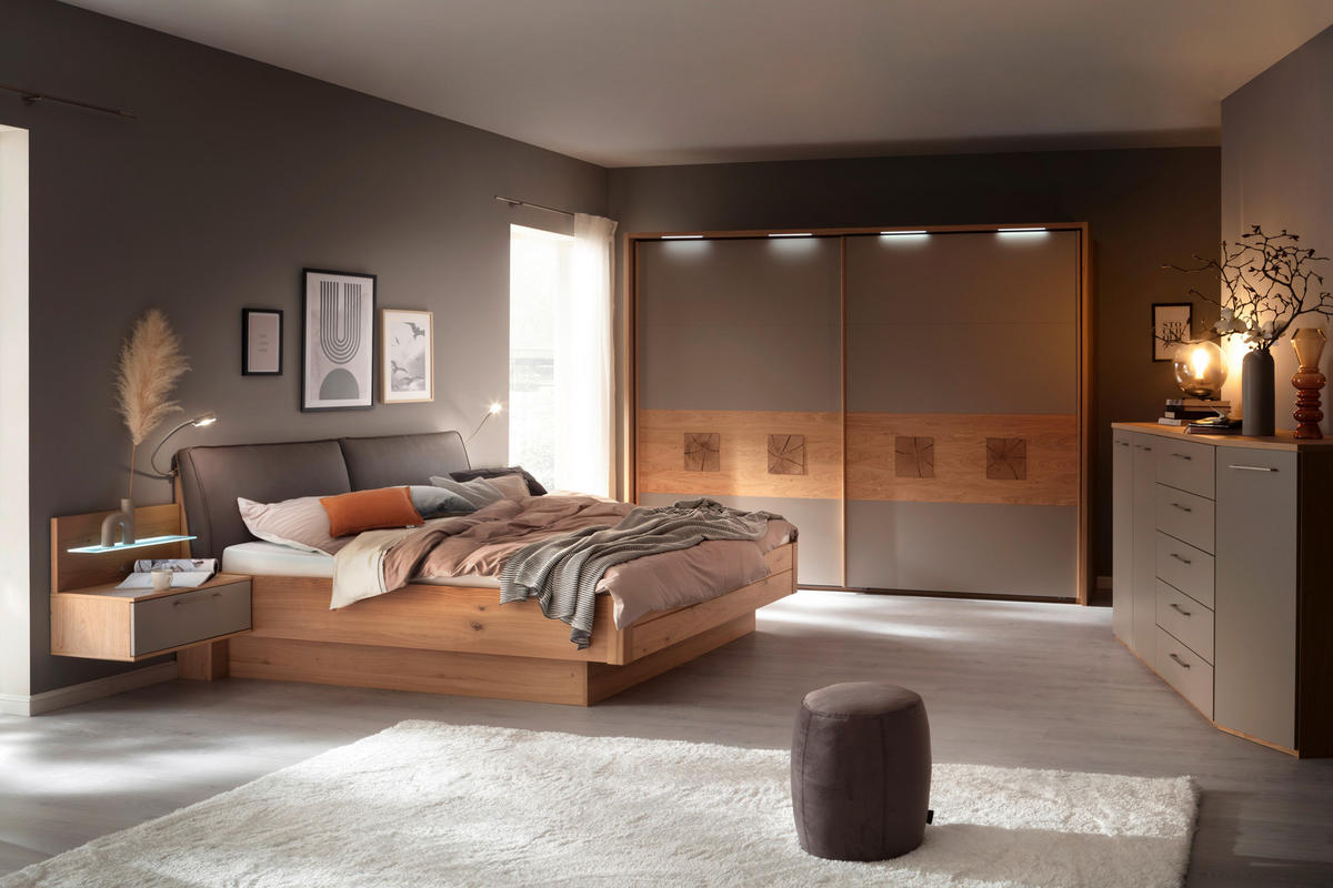SCHWEBETÜRENSCHRANK  in Taupe, Eichefarben  - Taupe/Eichefarben, Design, Holz/Holzwerkstoff (301,3/230,4/68cm) - Schöner Wohnen