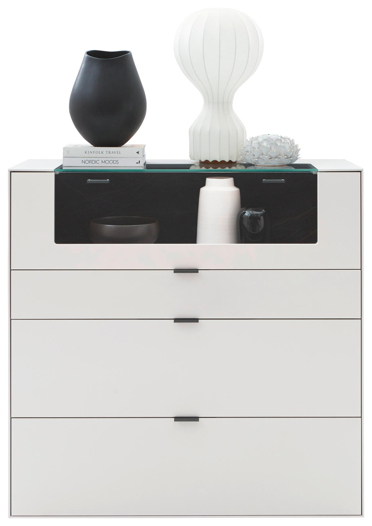 HIGHBOARD Weiß  121,9/121,5/45,2 cm  - Schwarz/Weiß, Design, Glas/Keramik (121,9/121,5/45,2cm) - Dieter Knoll