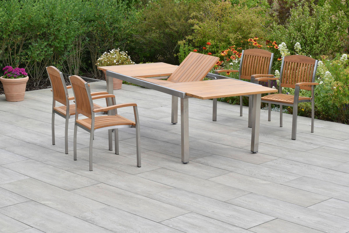 GARTENSET 5-teilig  - Silberfarben/Naturfarben, MODERN, Holz/Metall - Gardenson