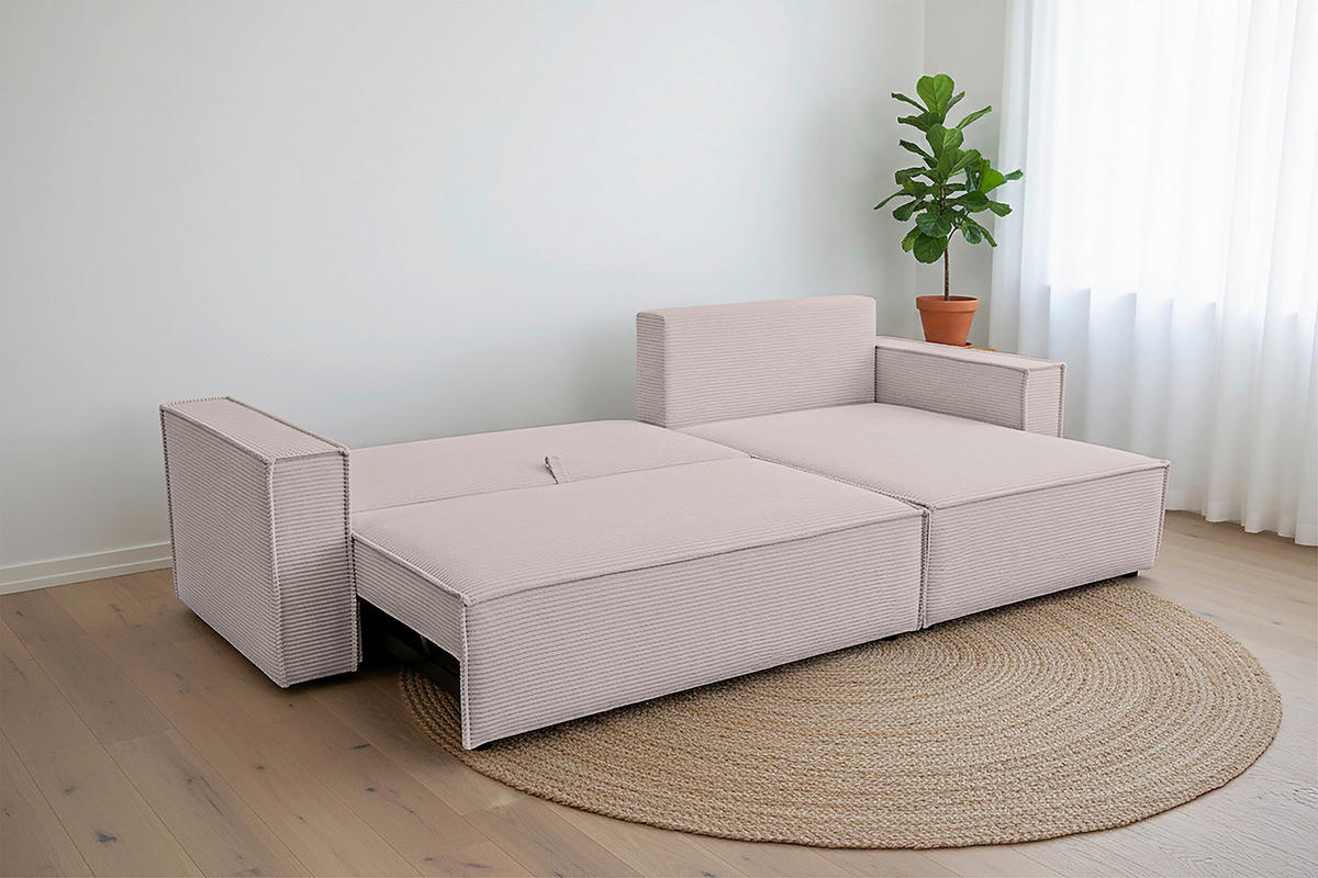 ECKSOFA inkl. Funktionen Hellgrau Cord  - Hellgrau/Schwarz, Design, Textil (267/141cm) - Xora