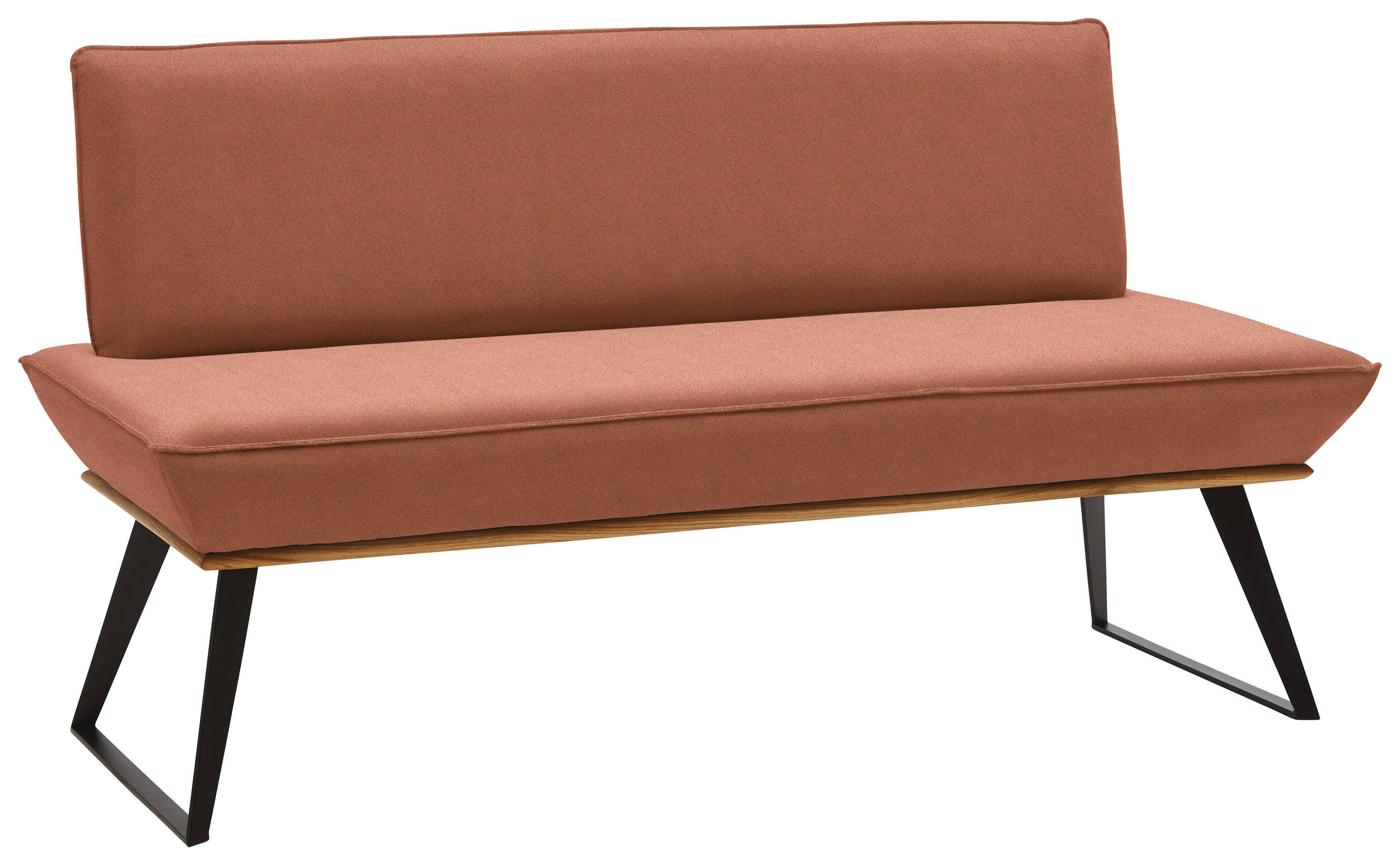 SITZBANK 160/87/64 cm Lederlook Schwarz, Eichefarben, Rotbraun Eiche massiv Metall  - Rotbraun/Eichefarben, Design, Holz/Textil (160/87/64cm) - Voleo