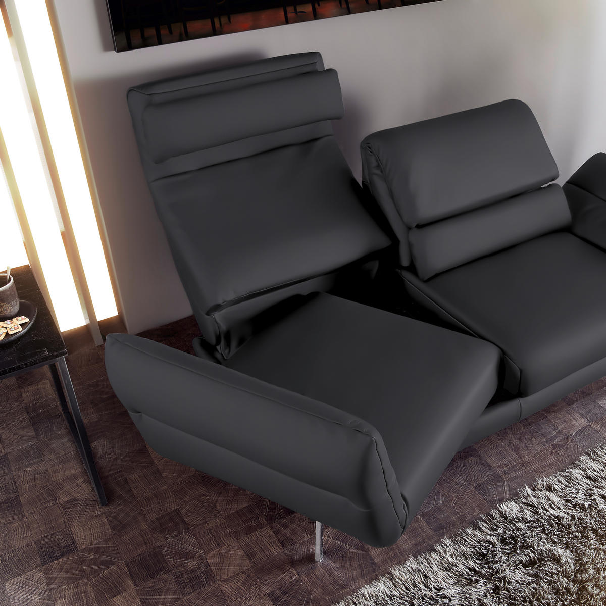 2-SITZER-SOFA Echtleder Dunkelgrau, Fango  - Chromfarben/Fango, Design, Leder/Metall (178-226/82/96-177cm) - Dieter Knoll