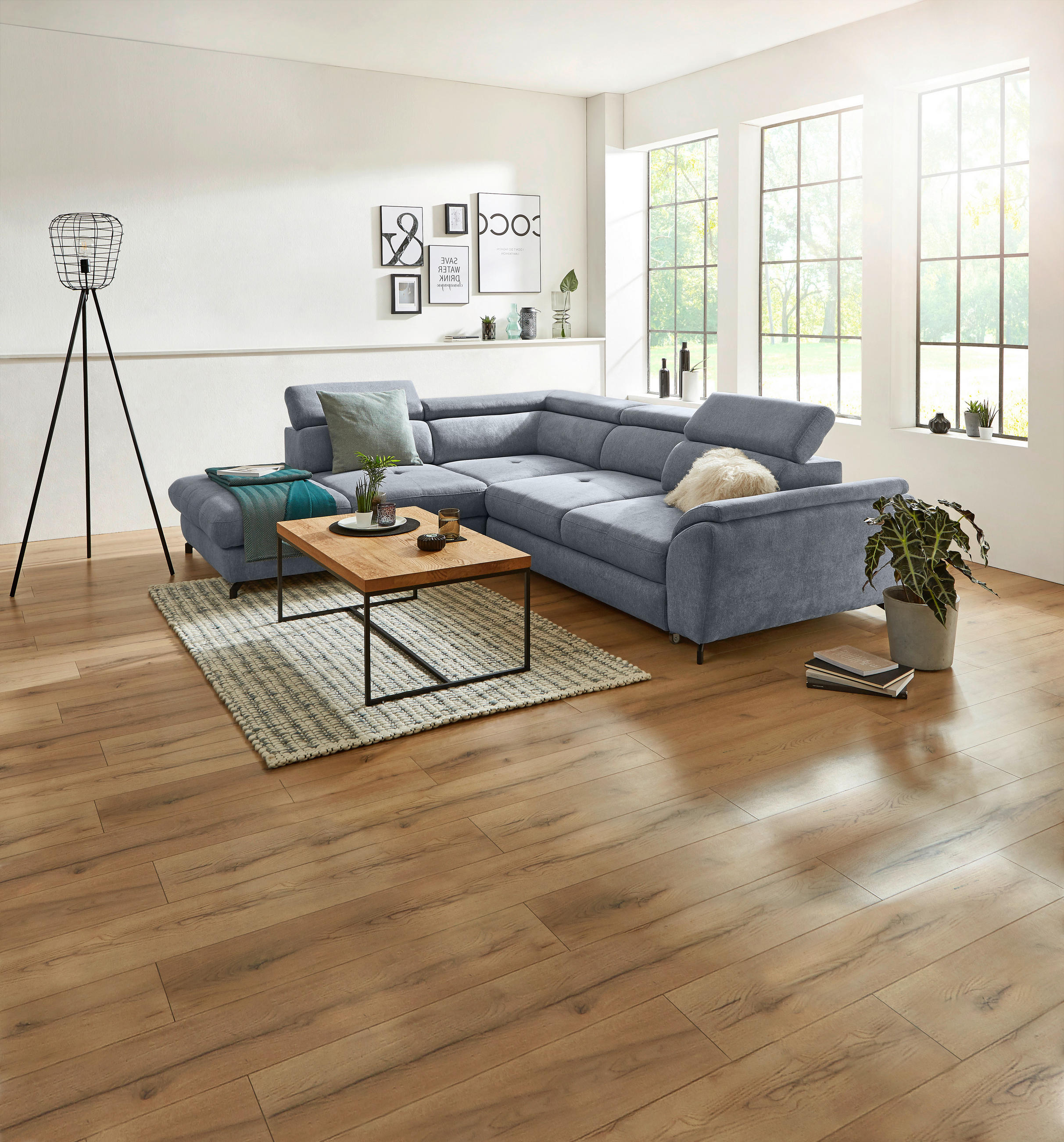 ECKSOFA inkl. Funktion Graphitfarben Webstoff  - Schwarz/Graphitfarben, Design, Textil/Metall (237/277cm) - Stylife