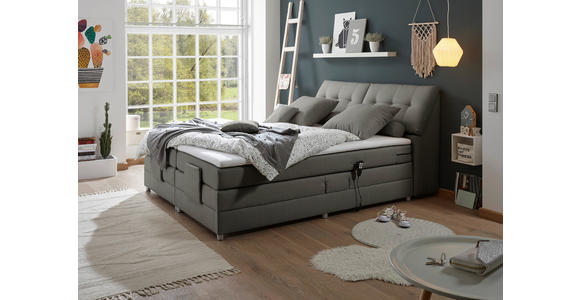 BOXSPRINGBETT 180/200 cm,  in Grau, Matratze, Bettkasten, Topper, motorische Verstellbarkeit, H2 = mittel  - Silberfarben/Grau, Design, Kunststoff/Textil (180/200cm) - Esposa