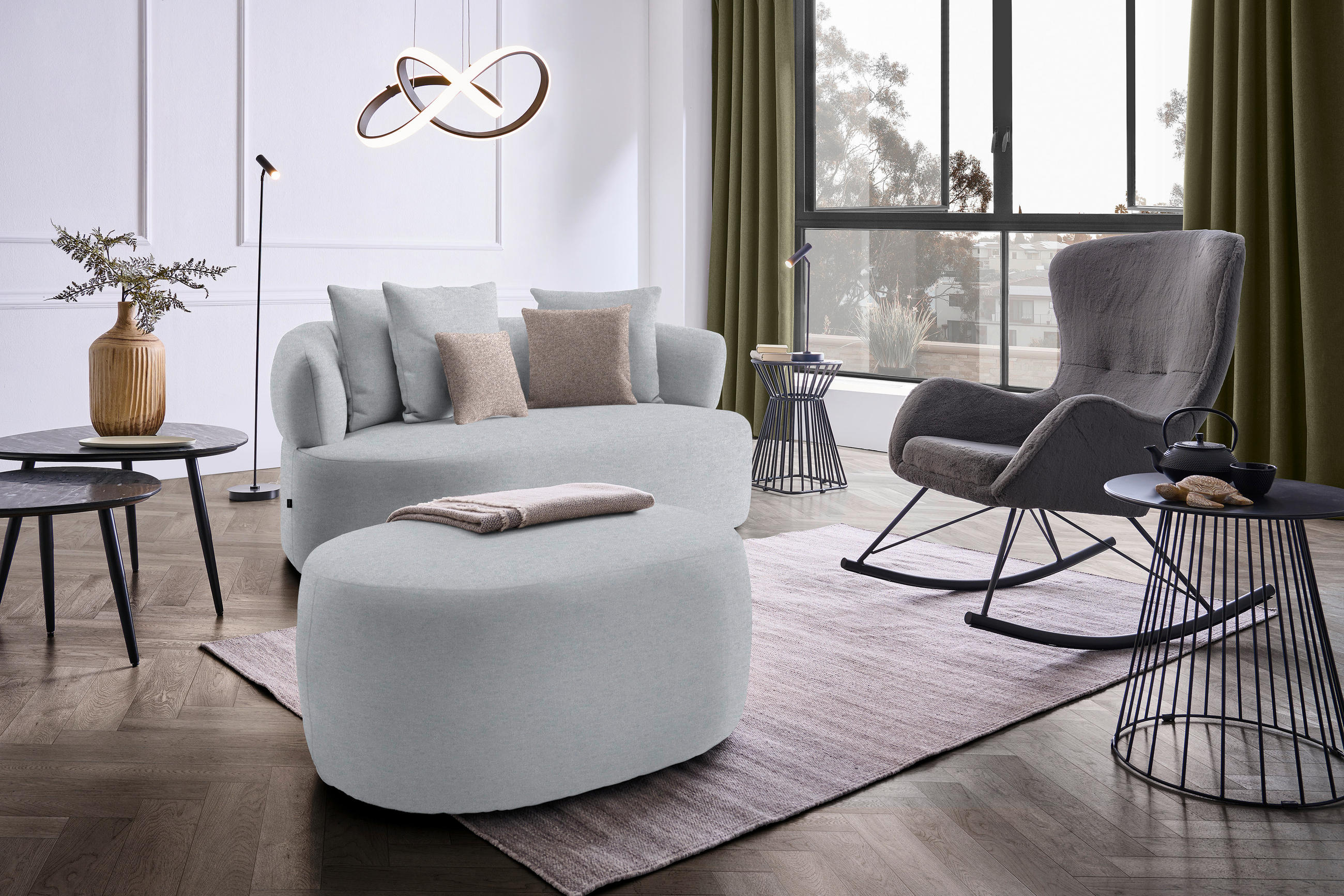 2-SITZER-SOFA in Flachgewebe Hellgrau  - Hellbraun/Hellgrau, MODERN, Kunststoff/Textil (177/86/105cm) - Hom`in