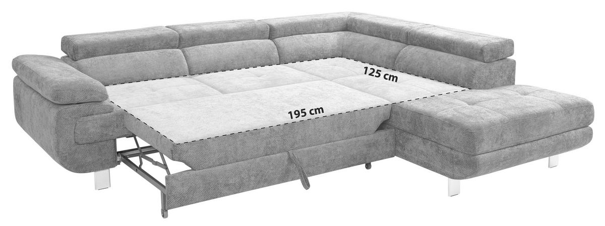ECKSOFA Sandfarben Drell Bettkasten, Schlaffunktion, Rücken echt, Armteilverstellung, Kopfteilverstellung  - Sandfarben, MODERN, Textil/Metall (270/230cm) - MID.YOU