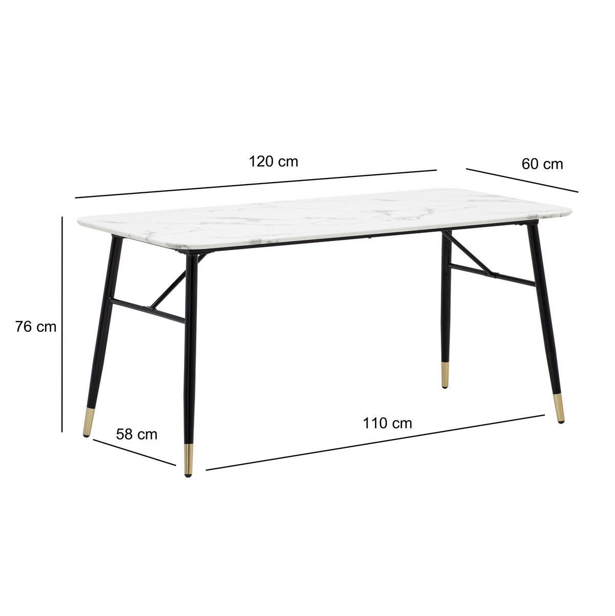 JEDÁLENSKÝ STÔL, biela, 120/76/60 cm - čierna/biela, Design, kov/kompozitné drevo (120/76/60cm) - MID.YOU
