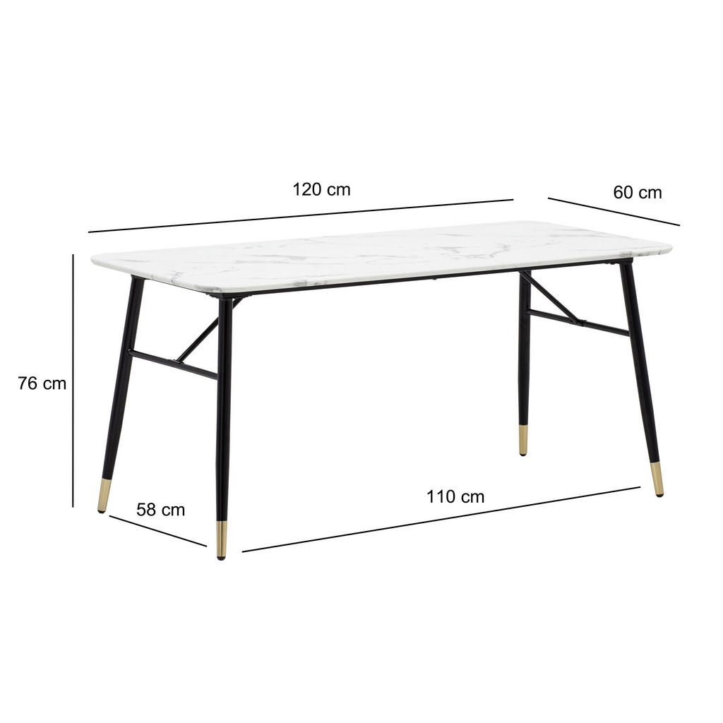 Thumbnail - Mid.you Esstisch, Weiß, Holzwerkstoff, Marmoroptik, rechteckig, konisch, 120x76x60 cm, Esszimmer, Tische, Esstische