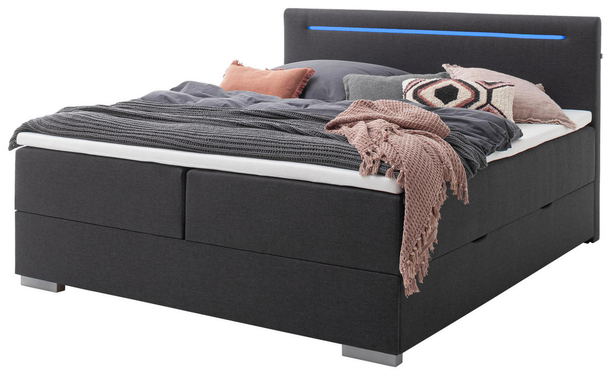 BOXBETT 180/200 cm  in Anthrazit  - Edelstahlfarben/Anthrazit, MODERN, Kunststoff/Textil (180/200cm) - Livetastic