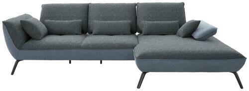 ECKSOFA in Flachgewebe Blaugrau  - Blaugrau/Schwarz, Design, Textil/Metall (301/191cm) - Moderano