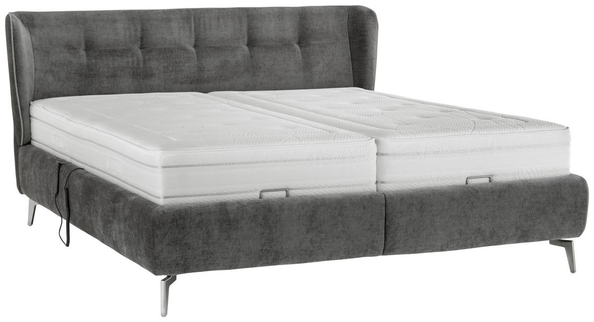 POLSTERBETT gepolstertes Kopfteil, Bettkasten, motorische Verstellbarkeit, Lattenroste, Matratzen Grau, Dunkelgrau 180/200 cm  - Chromfarben/Dunkelgrau, Design, Holz/Holzwerkstoff (180/200cm) - Beldomo - Sleep