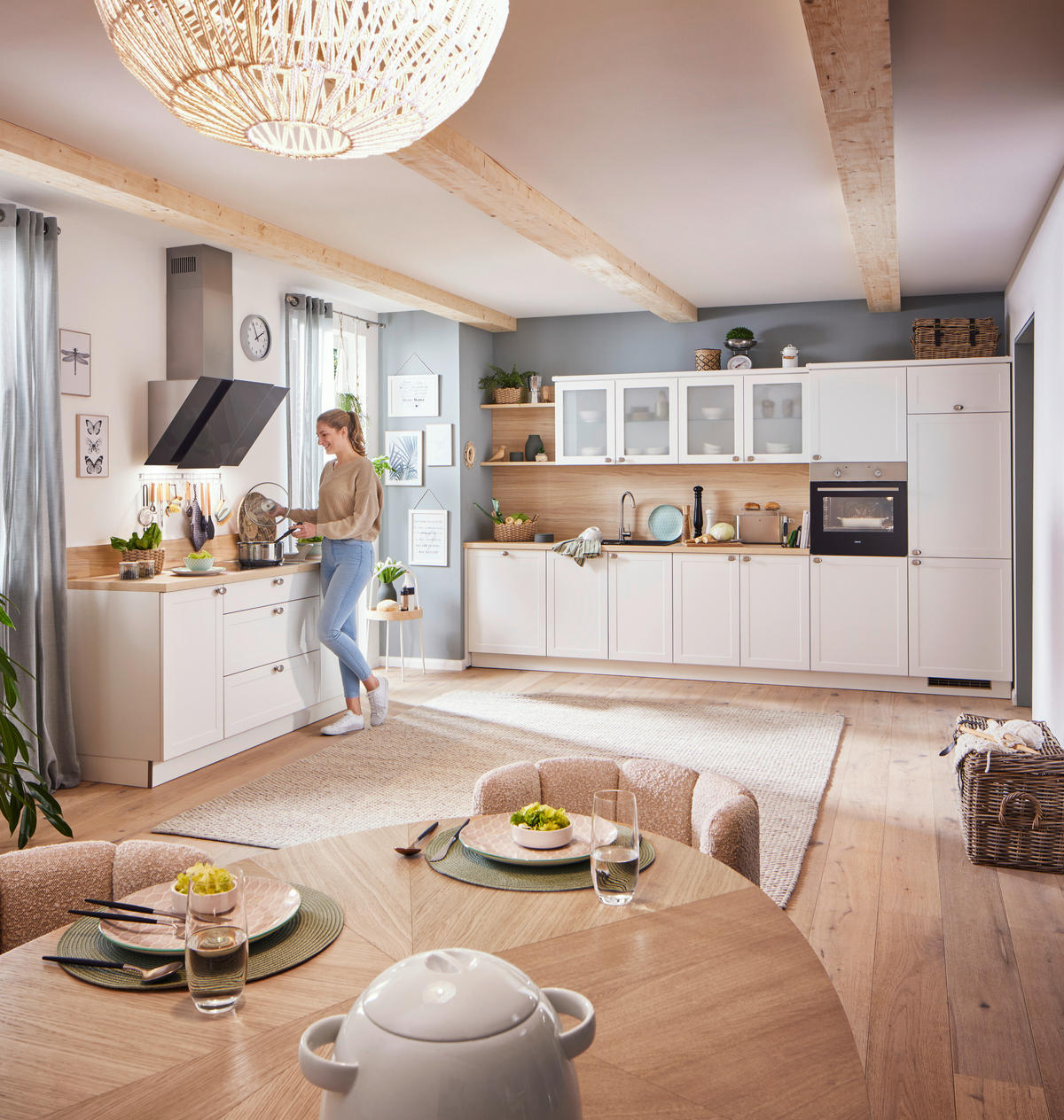 EINBAUKÜCHE   - Weiß, ROMANTIK / LANDHAUS, Holzwerkstoff - Welnova