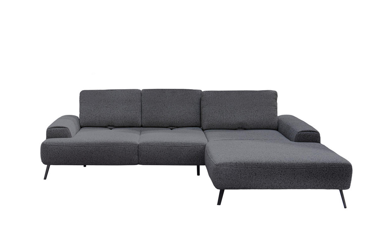 ECKSOFA in Flachgewebe Dunkelgrau  305/178 cm  - Dunkelgrau/Schwarz, Design, Textil/Metall (305/178cm) - Livetastic
