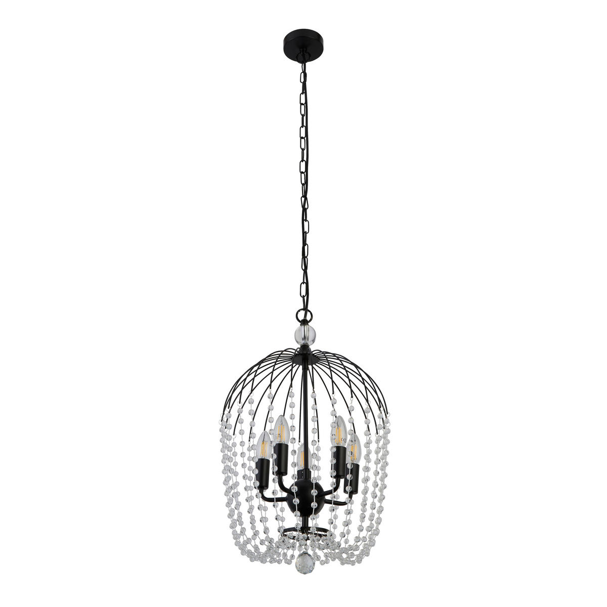 KRISTALL-HÄNGELEUCHTE 36/150 cm   - Schwarz, Design, Glas/Metall (36/150cm)