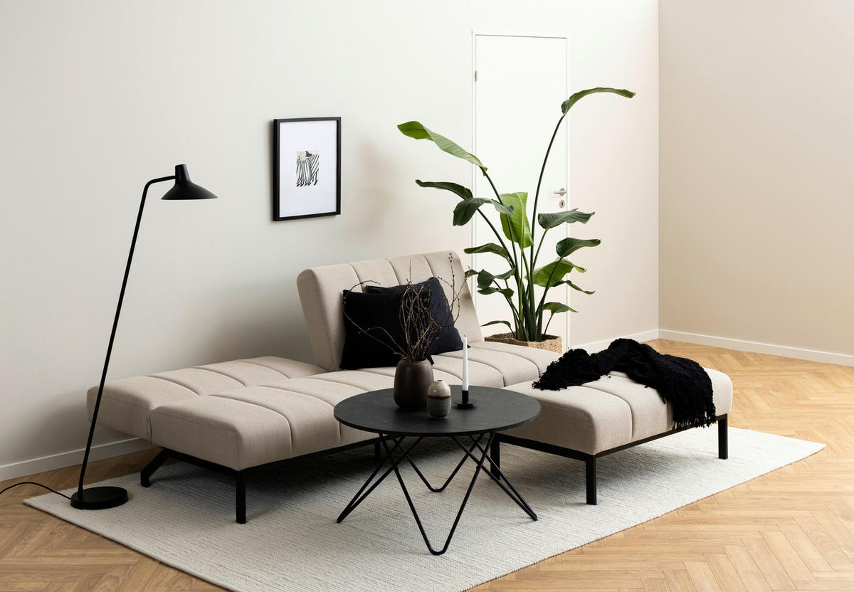 SCHLAFSOFA in Textil Beige  - Beige/Schwarz, Konventionell, Textil/Metall (198/87/95cm) - MID.YOU