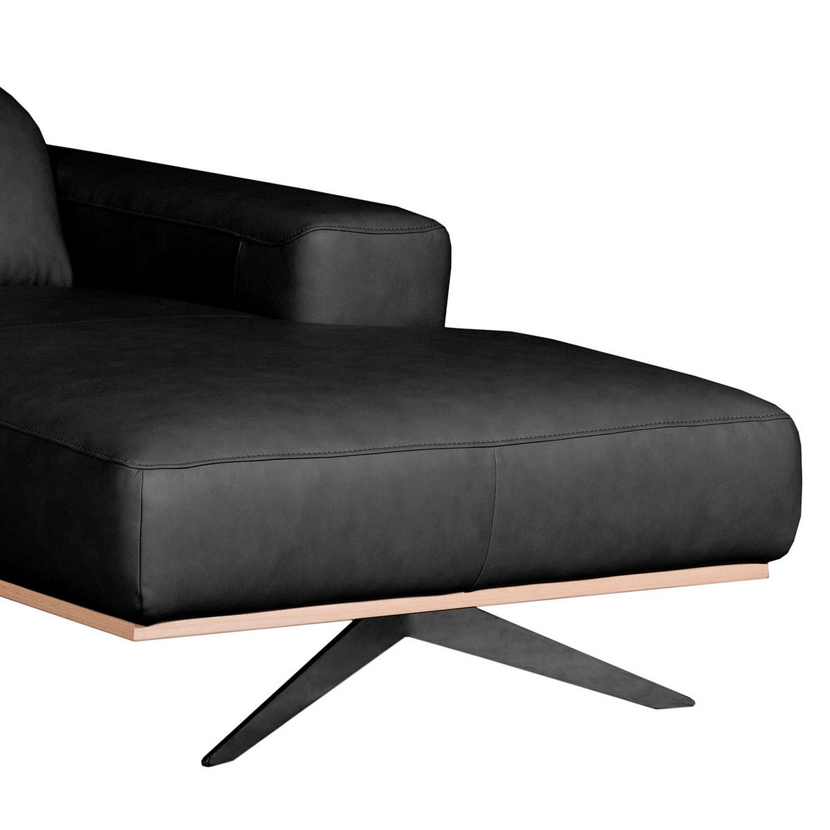ECKSOFA  in Echtleder Schwarz  295/187 cm  - Schwarz, Design, Leder/Metall (295/187cm) - Livetastic