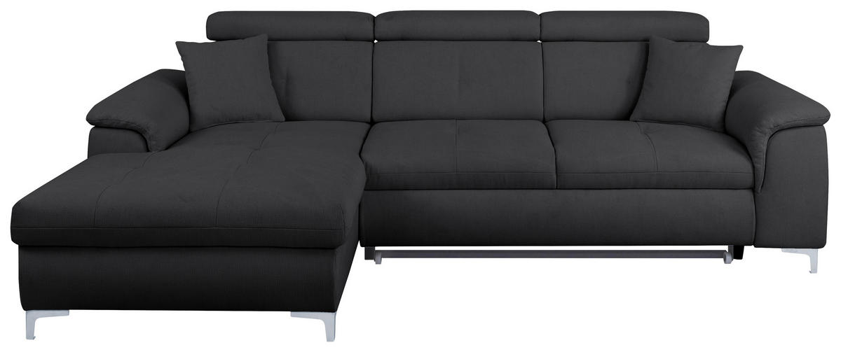 ECKSOFA in Flachgewebe Dunkelgrau  - Chromfarben/Dunkelgrau, Konventionell, Textil/Metall (175/268cm) - Carryhome