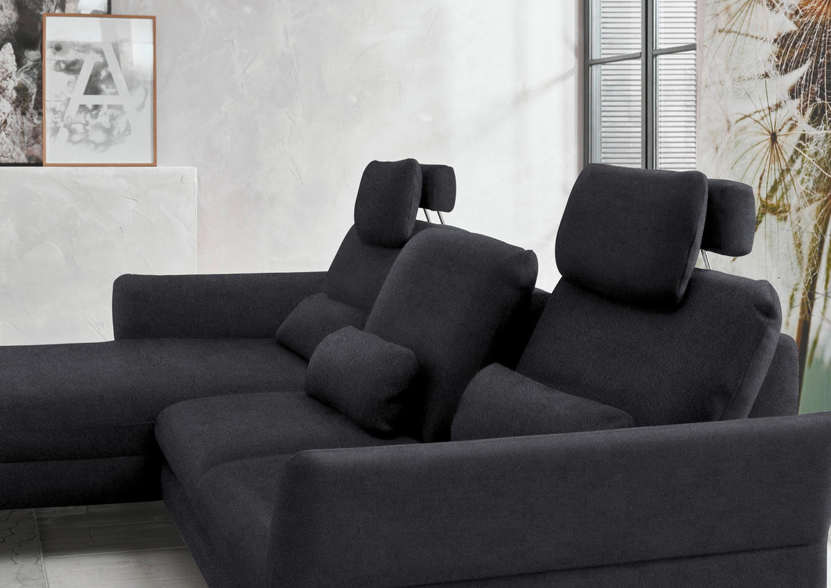 ECKSOFA in Velours Anthrazit  - Anthrazit/Schwarz, Design, Textil/Metall (179/306cm) - Beldomo System