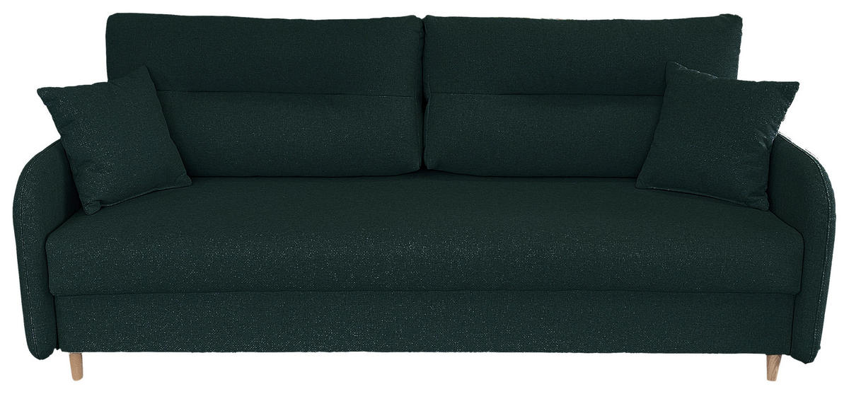 SCHLAFSOFA  mit Liegefunktion Flachgewebe Grün  - Schwarz/Naturfarben, Design, Holz/Kunststoff (206/88/93cm) - MID.YOU