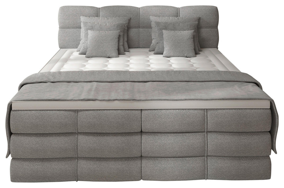 BOXSPRINGBETT 160/200 cm,  in Grau, gepolstertes Kopfteil, Bettkasten, Topper, Matratzen, H3 + H3 = fest  - Schwarz/Grau, Design, Kunststoff/Textil (160/200cm) - Chameo