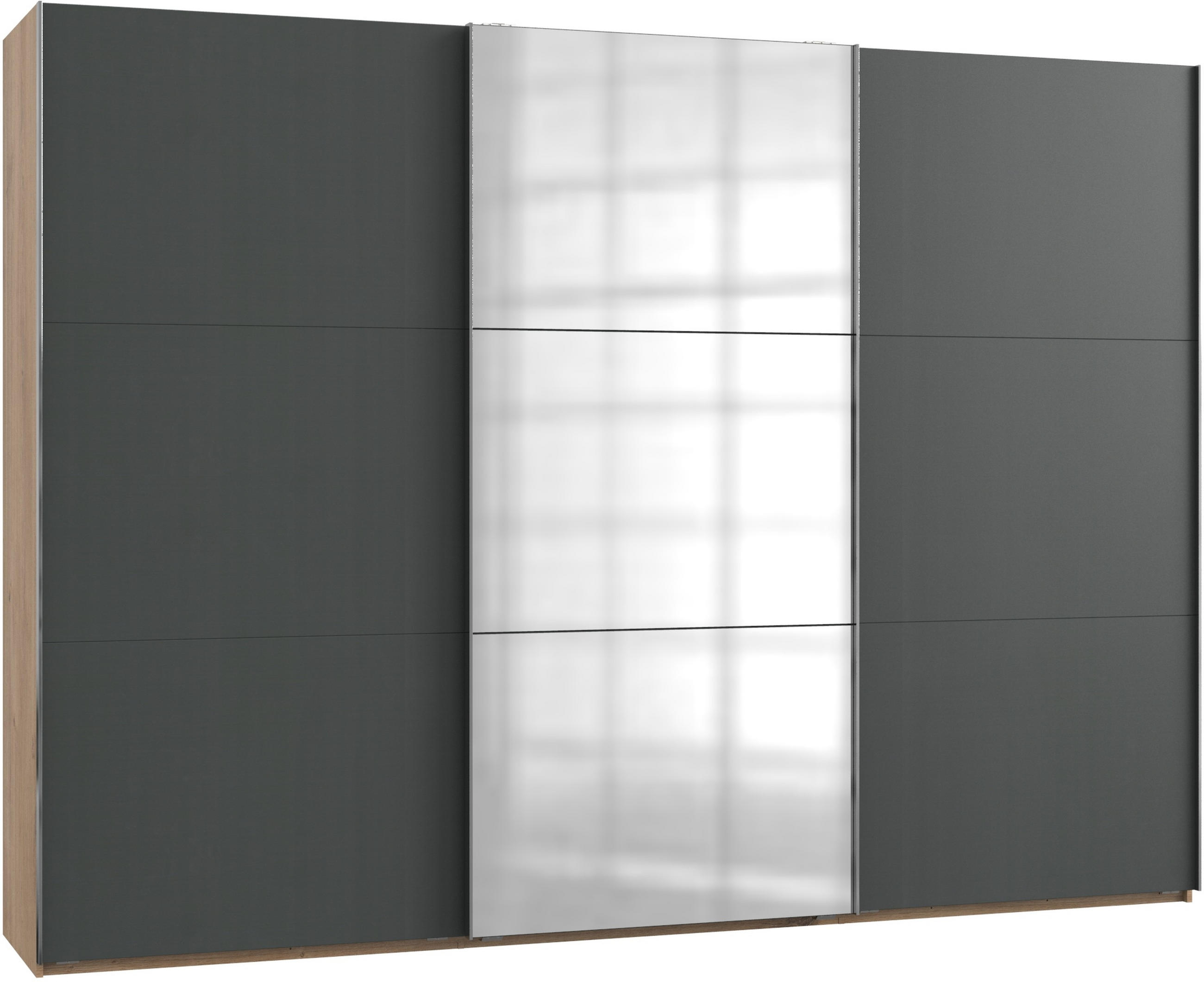 SCHWEBETÜRENSCHRANK 300/216/65 cm 3-türig Graphitfarben, Eichefarben  - Chromfarben/Eichefarben, MODERN, Holzwerkstoff (300/216/65cm) - MID.YOU