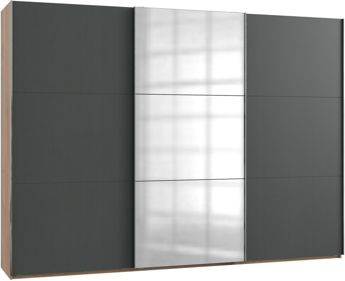 SCHWEBETÜRENSCHRANK in Graphitfarben, Eichefarben  - Chromfarben/Eichefarben, Modern, Holzwerkstoff (300/216/65cm) - MID.YOU