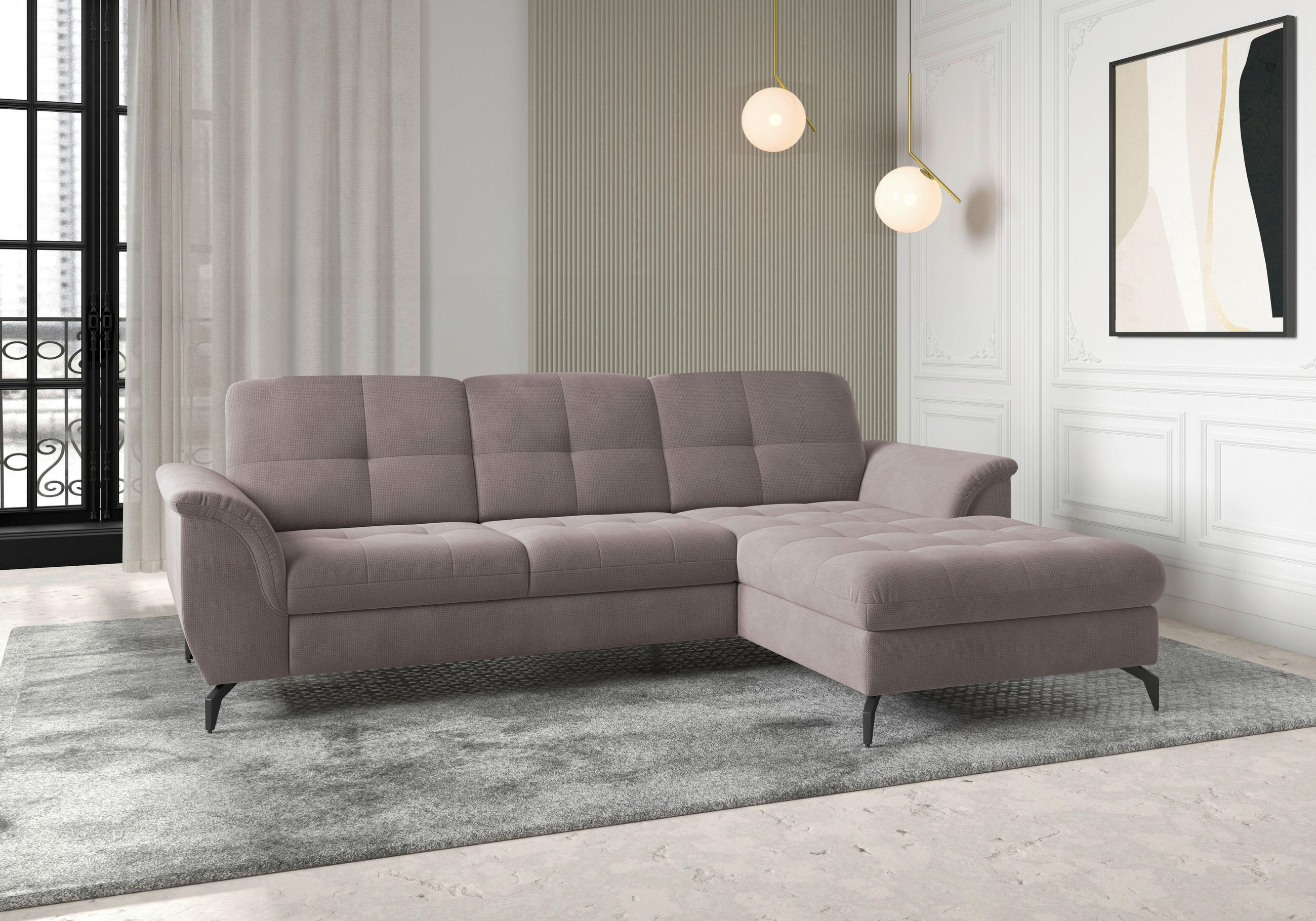 ECKSOFA in Flachgewebe Taupe  - Taupe/Schwarz, Modern, Textil/Metall (262/164cm) - Sit & More