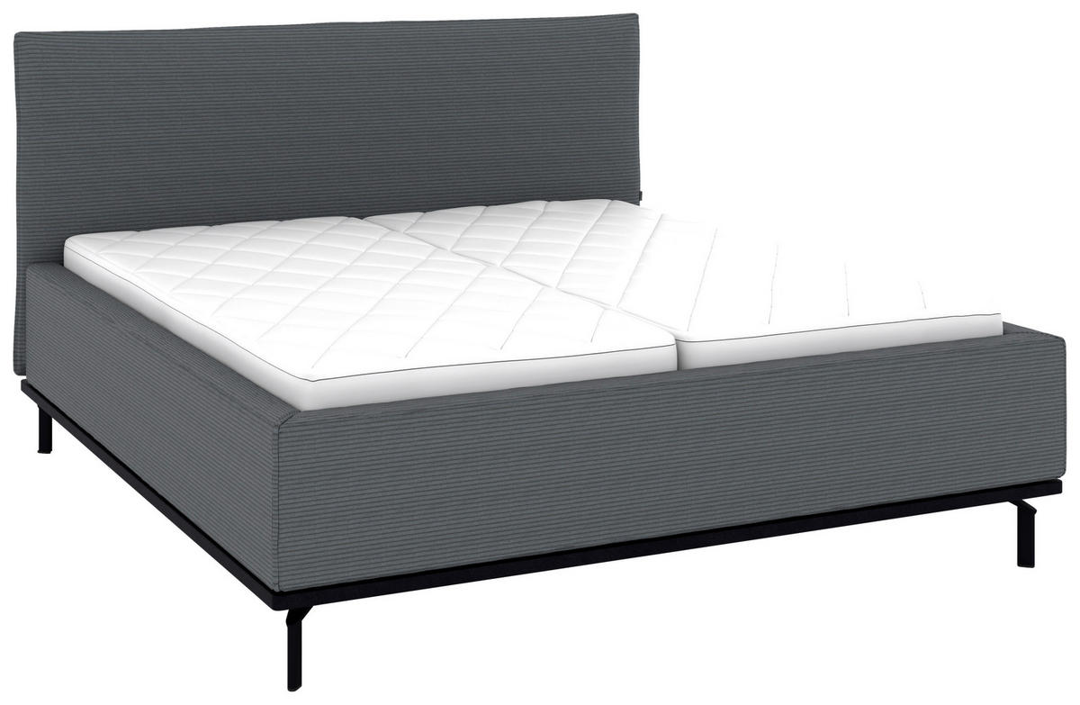 POLSTERBETT 180/200 cm,  in Grau, Matratze, Lattenrost, Bettkasten, H2 + H2 = mittel  - Graphitfarben/Weiß, Design, Holz/Textil (180/200cm) - Musterring